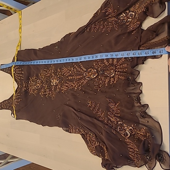 EUC VTG Marina 100% Silk Beaded and Sequined Chocolate Bown Lined Dress - Picture 11 of 17